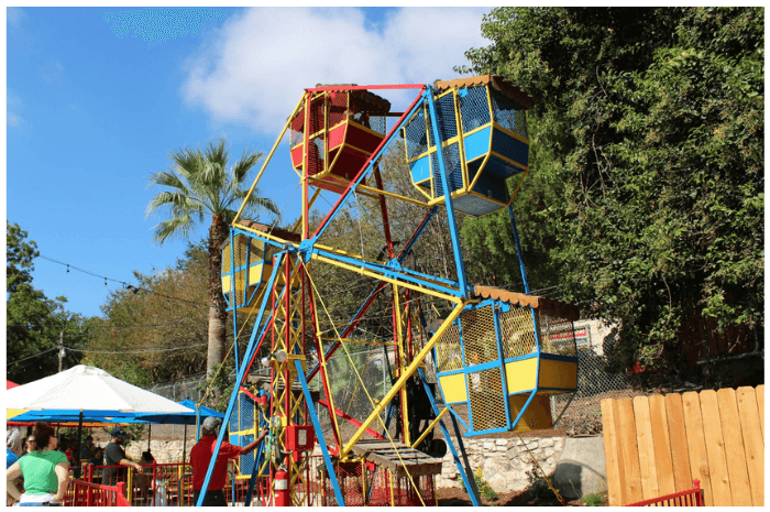 Colorful kiddie rides at San Antonio's Kiddie Park, perfect for families and children.